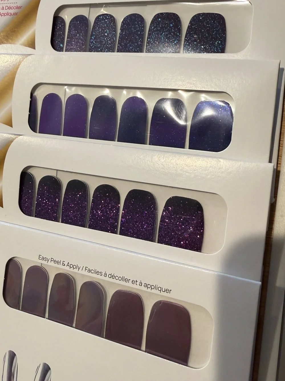4 sets Purple Glitter & Solid Press-On Nail Set — Easy Peel & Apply Color Street